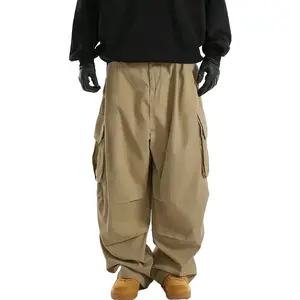 High Street Wide Leg Cargo Pants, Men's Big Pocket Paratrooper Pants, Trendy Casual Pants
