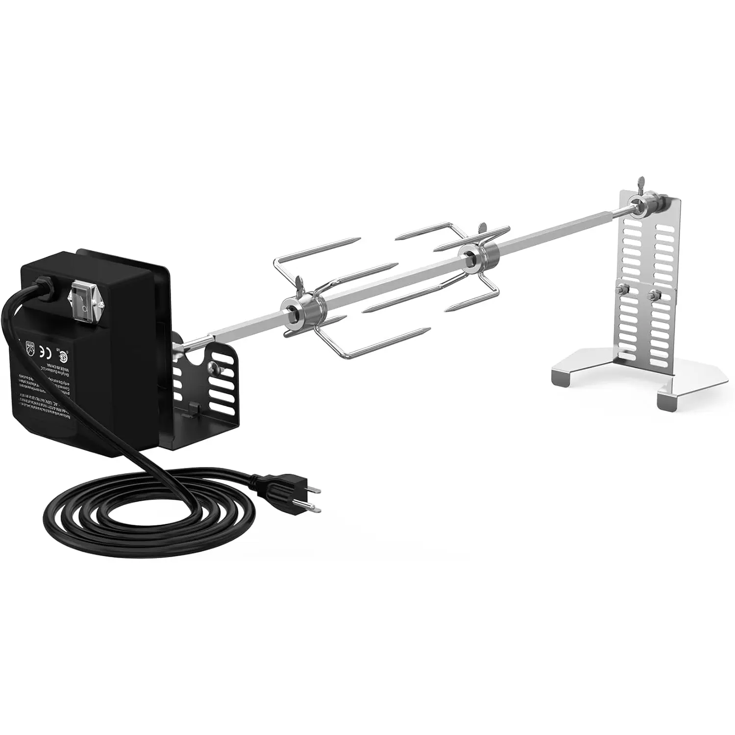 Universal BBQ Grill Rotisserie Bracket Kit for Gas Grills - 110V 4W Electric Motor, 2 Barbecue Forks (4-Prong), 28" Square Spit Rod, Holds 15lbs, Synthetic Hardware Accessories, Durable Easy-to-Use Kitchenware Utensils