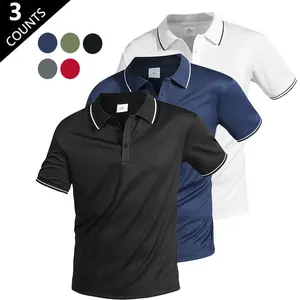 Men's Three-Pack Mesh Breathable Quick-Dry Polo Shirts Contrast-Trim Turn-Down Collar Short-Sleeve Business Casual Versatile Style Office Commute Top Menswear Tropical