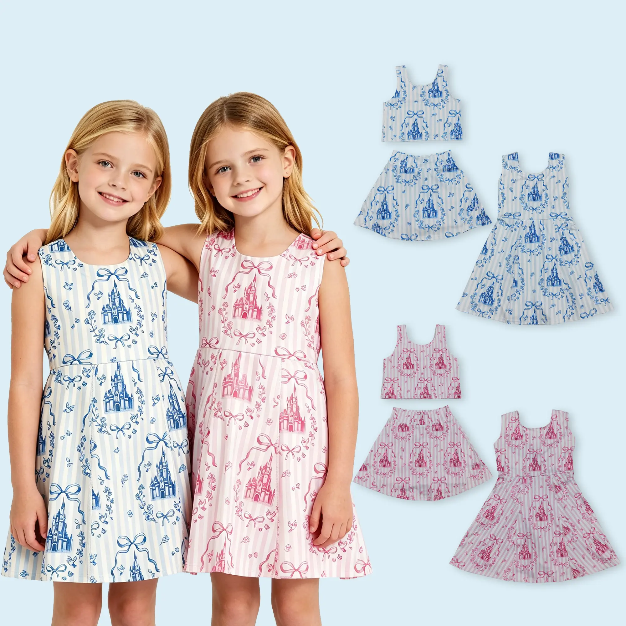 Girls castle print active athletic wear set