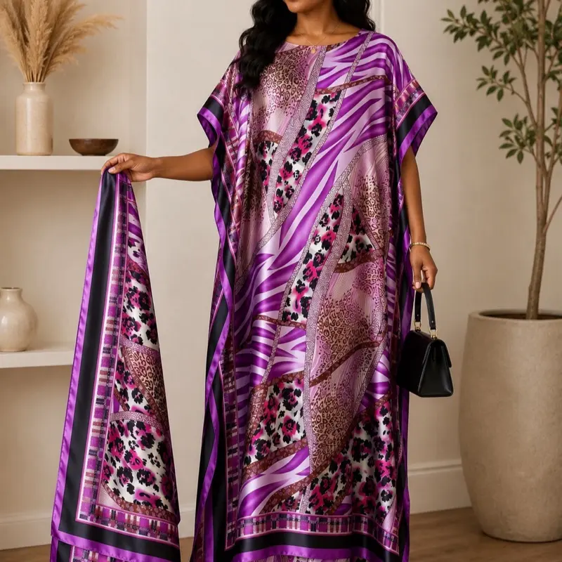 Elegant Floral Moo Moo Kaftan Maxi Dress with Matching Head Scarf | One Size Fits Most