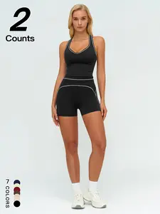 Women's Sporty V-Neck Crop Top & High-Waisted Leggings Set, Gym Clothes Set, Casual Gym Yoga Running, Comfortable Athletic Wear