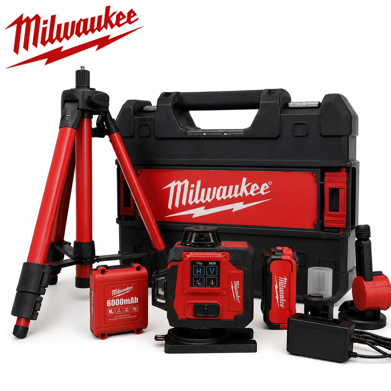 Milwaukee Complete Kit 360° Self-Leveling Laser Leveler Tool - Electronic Model with Digital Display for Construction, Ceilings/Tiles Tasks