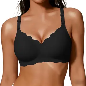 Jelly Bras for Women No Underwire Scalloped Push Up Wireless Bralettes Seamless Soft Comfort Everyday Tshirt Bra