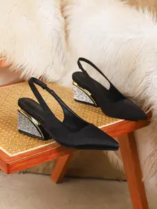 Women's Rhinestone Decor High Heel Pointed Toe Shoes, Elegant Solid Color Evening Party Shoes, All Season Textile PU Sole