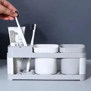 Toothbrush Holder with 2 Mouthwash Cups, 1 Count Creative Countertop Toothbrush Storage Rack, Home Organizing Organizer for Bathroom, Bathroom Accessory