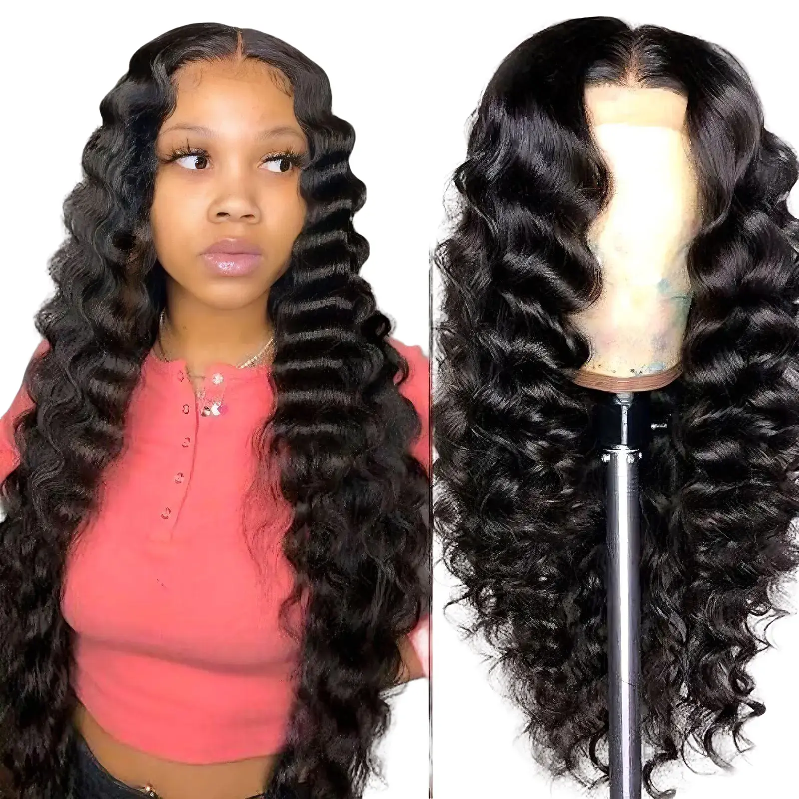 BGMgirl Loose Deep Wavy Transparent Virgin Human Hair Lace Front Wig Pre-Plucked Breathable for Summer Wear Deep Wavy Hair Wigs Human Hair summer outfits back to school
