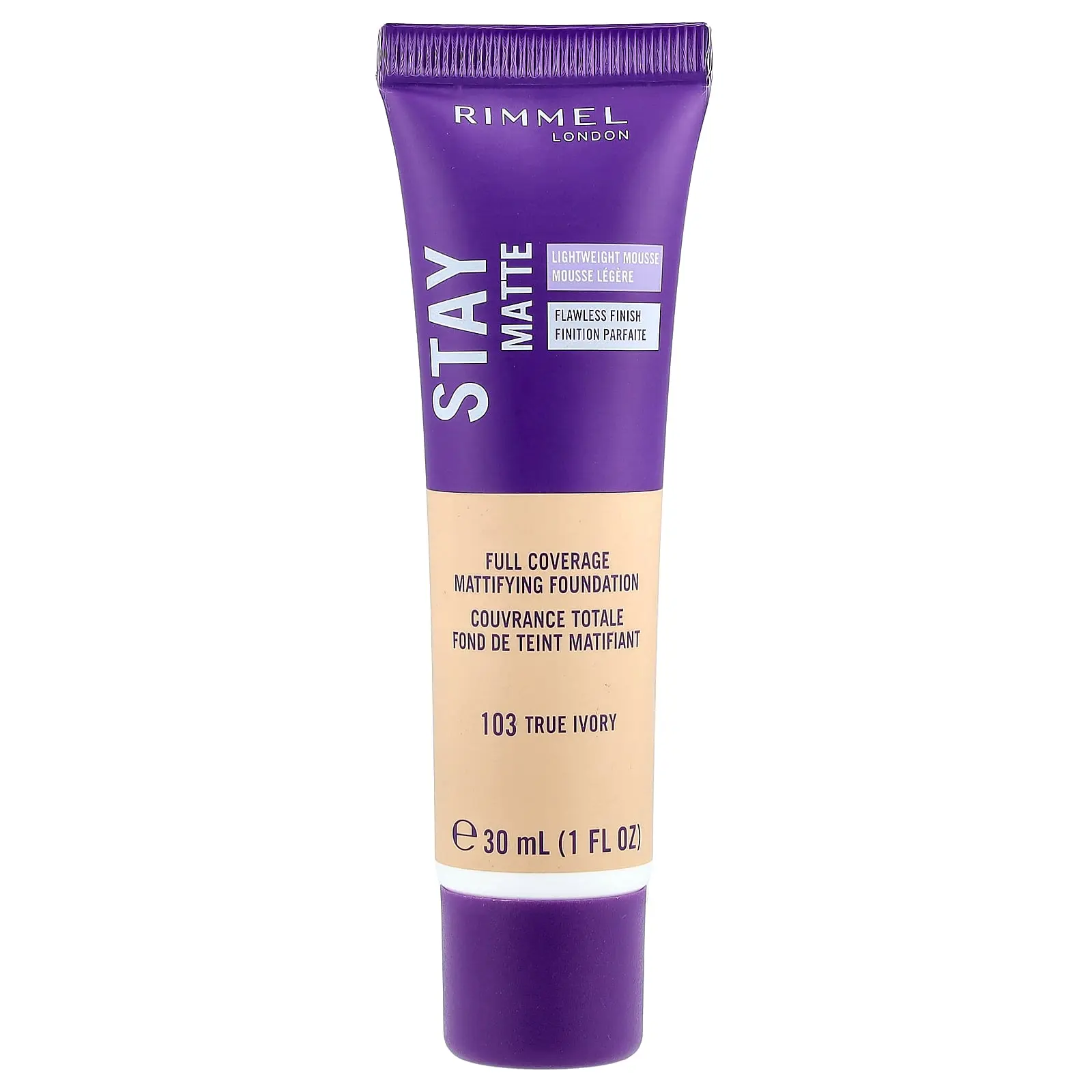 Rimmel London Stay Matte, Full Coverage Mattifying Foundation, 103 True Ivory, 1 fl oz (30 ml)