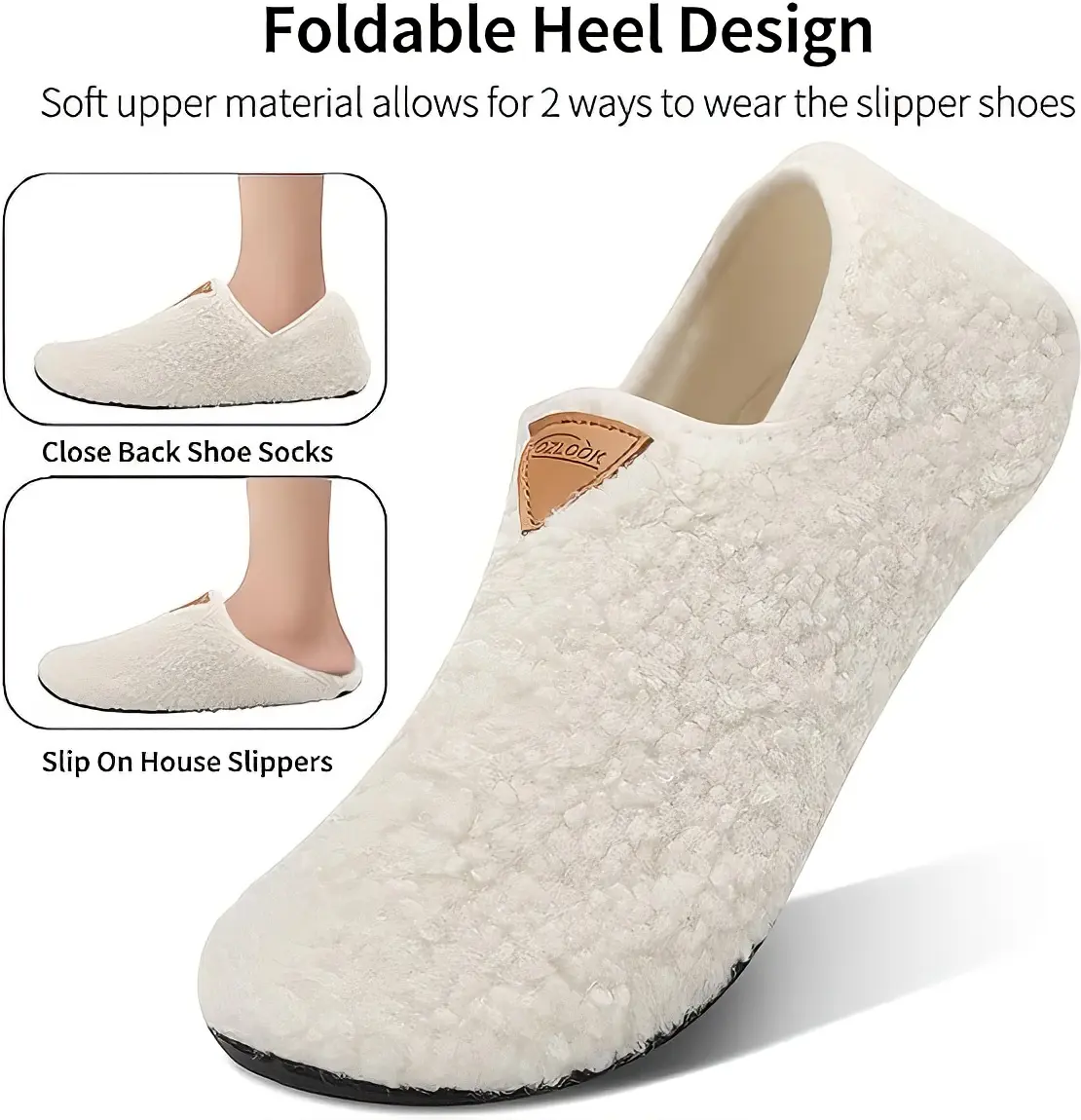 Unisex Warm Slippers - Cozy Slip-On Indoor Home Shoes with Non-Slip Sole, Foldable Heel for Travel Use