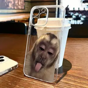 A transparent monkey pattern phone case, compatible with iPhone 17/16/15/14/13/12/11/x/xs/xsmax, suitable for all series, personalized design, waterproof, shockproof, drop-resistant, scratch-resistant, with a quirky monkey pattern in a cute style, a gift