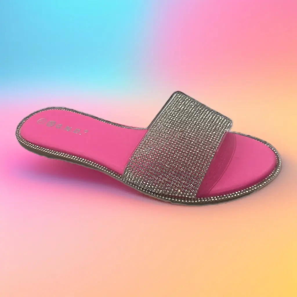N.g.n.d Women's Rhinestone Embellished Shiny Glitter Slip-On Sandals - Round Toe, Flat No-Heel, Black Casual Walking Shoes, Easy-Wear Summer Footwear for Weddings, Sandals For Women, Women Sandals