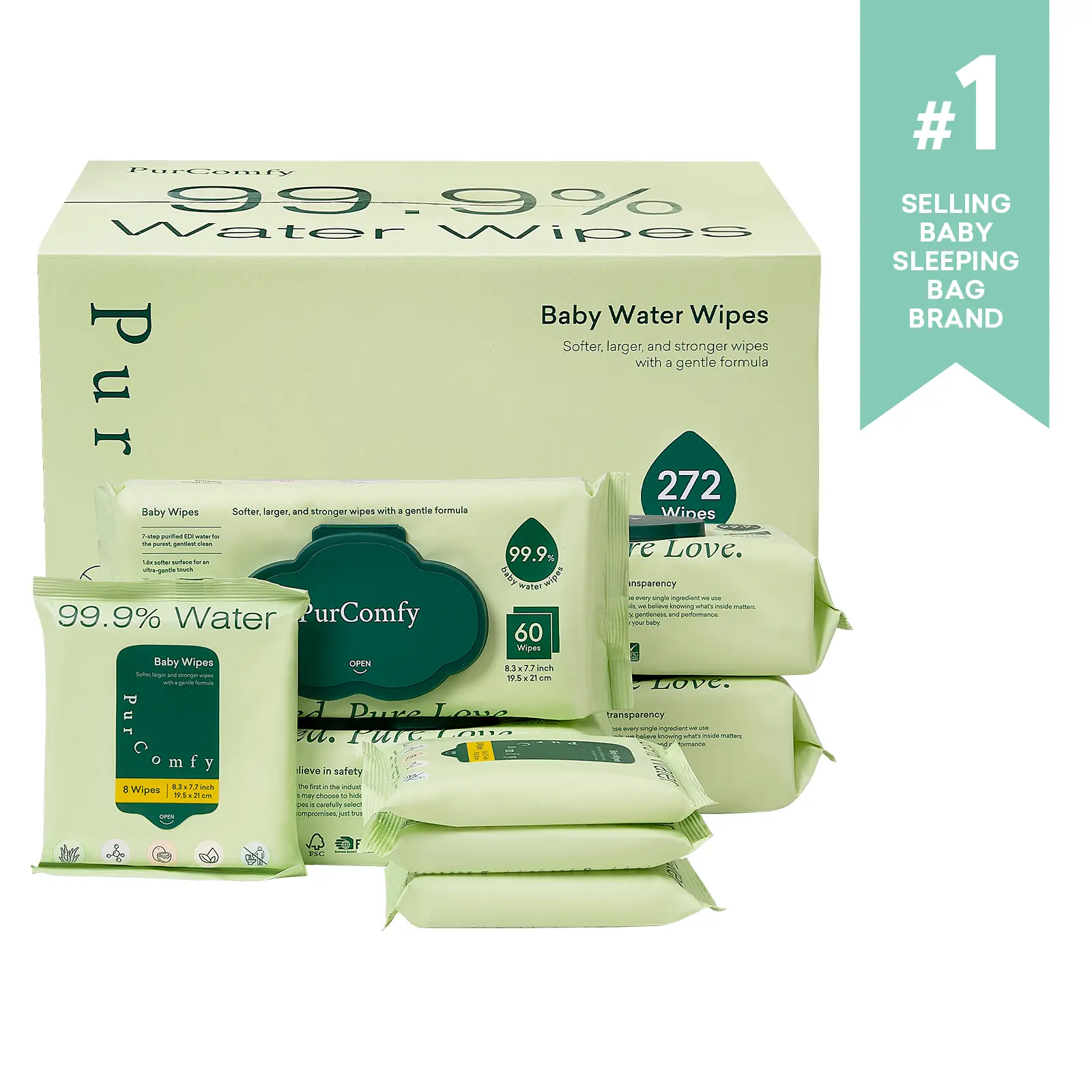 PurComfy Baby Wipes Unscented, many Travel Pack 99.9% Water Wipes with Plant Based, Hypoallergenic for Sensitive Newborn Skin