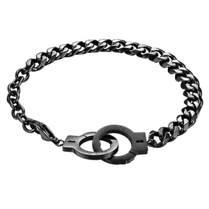OIDEA Polished Handcuff-Clasp Stainless Steel Bracelet for Men — "UN LOCK PUT DOWN" Engraved, Adjustable Chain, 3 Finishes