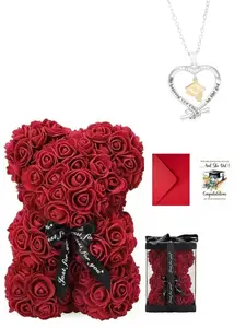 Graduation Gift Set, Handmade Rose Bear Heart Bachelor Hat Box, Graduation Favor Box, Cute Alloy Chain, All Seasons, Friendship Long-Lasting Present