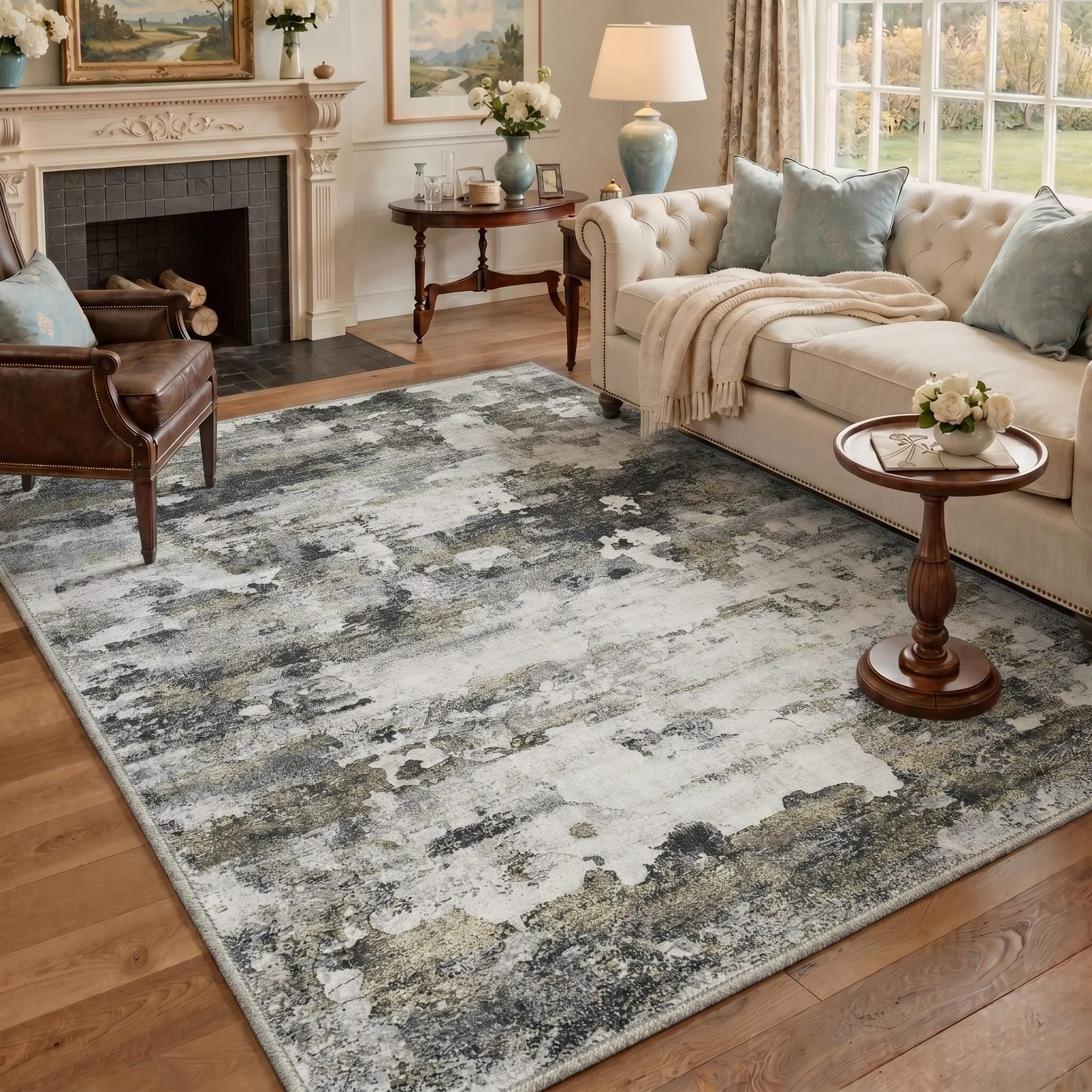 【Deals For You Days】GENIMO Washable Area Rug Soft Non Slip Pet Friendly Floor Carpet for Living Room Bedroom Kitchen Hallway Home Decor Home Essentials,ARA017-OCHRE MARBLE