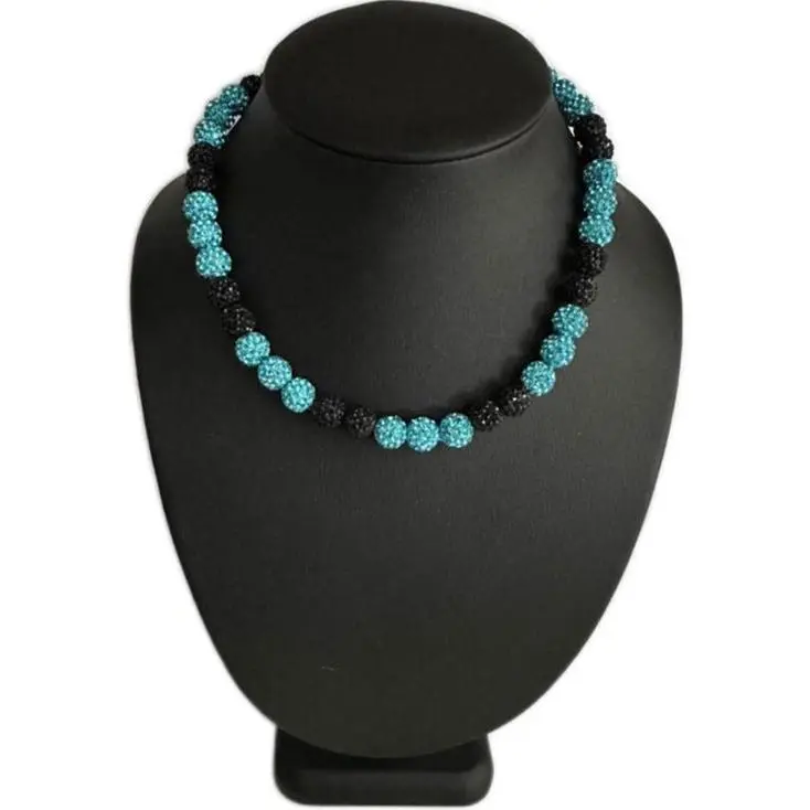 Iced Bling Disco Ball Rhinestone Crystal Bead Baseball Necklace Teal Blue Black