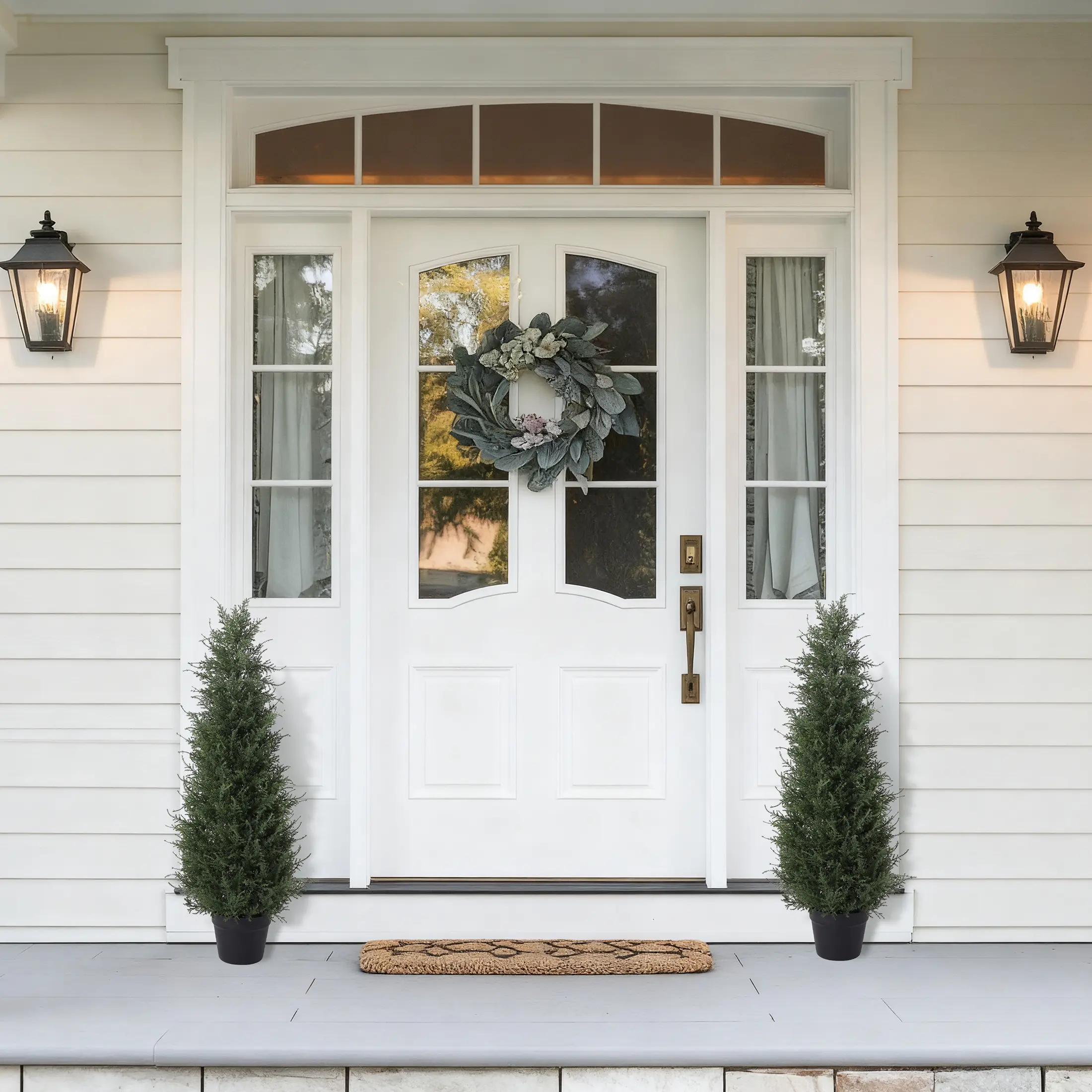 DR.Planzen 2-Pack 3/4/5FT Polyethylene Artificial Cedar Pine Trees with Black Planters, Faux Evergreens for Indoor Home Decor, Porch Use (Home Supplies)