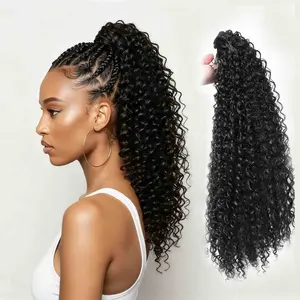 Ponytail Extension Drawstring Ponytail for Black Women 20Inch Synthetic Long Afro Curly Fluffy Ponytail for Daily Use