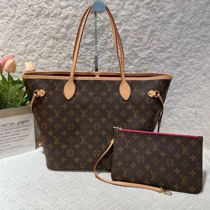 Pre-owned Louis Vuitton Neverfull MM Monogram Rose Ballerine Tote with Pouch ZX064