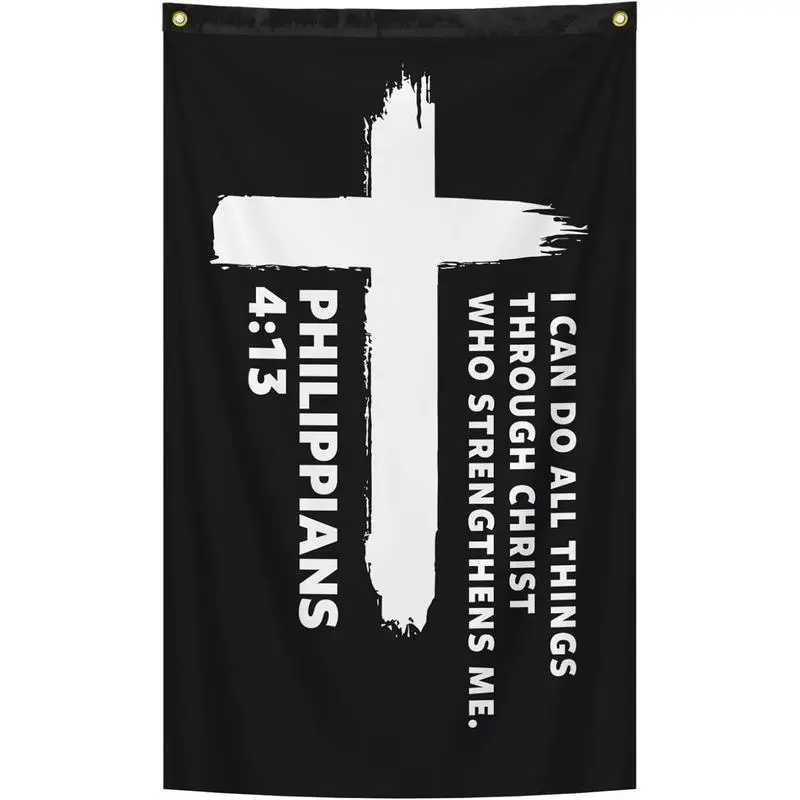 Philippians 4:13 Inspirational Christian Flag 3x5 Ft "I Can Do All Things Through Christ" Bible Verse Flag Room Courtyard Church and Activities ﻿   (B) Wall Banners Decor Tapestry Home Goods Home House
