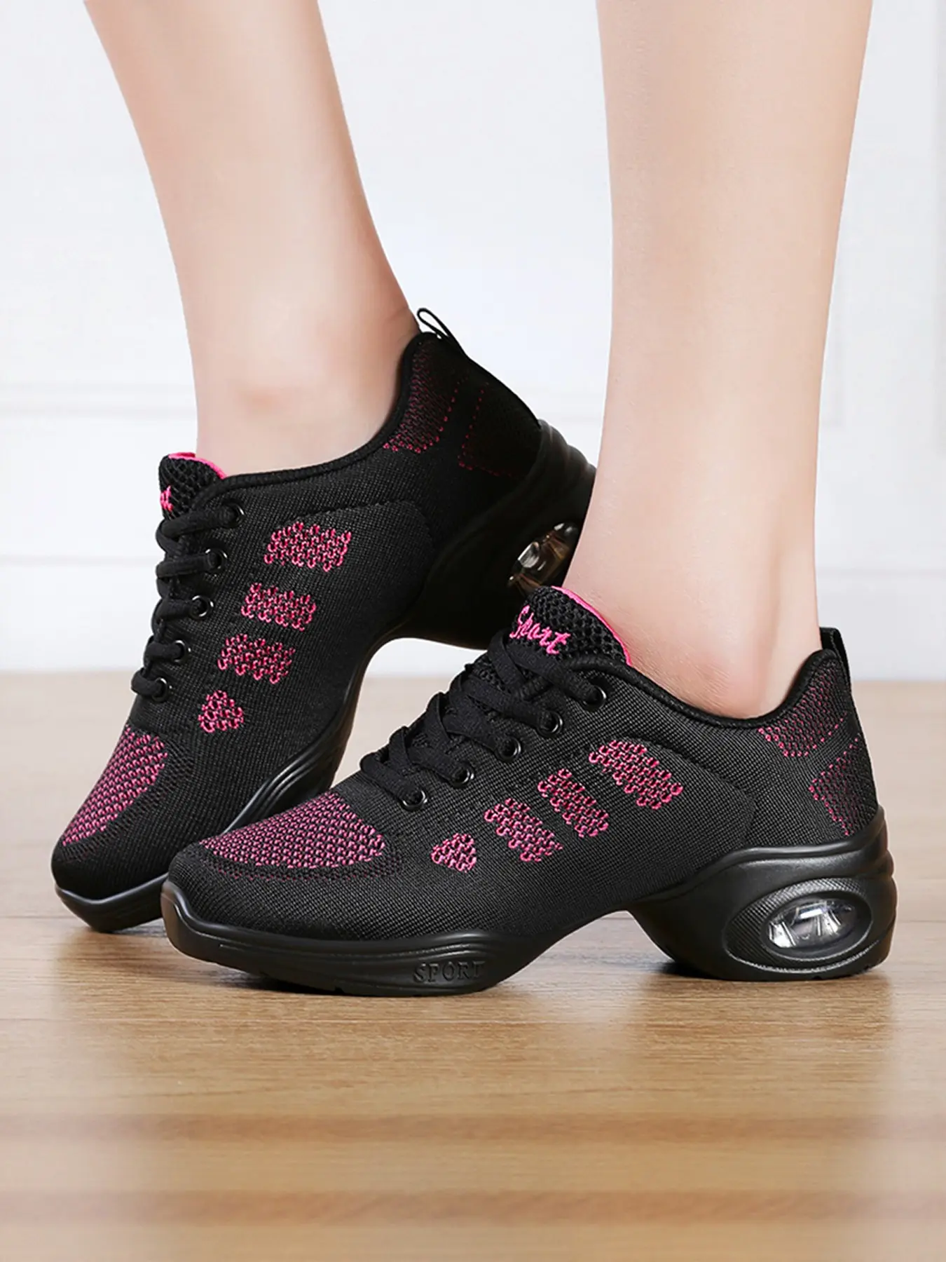 Spring Summer Women Platform Dance Shoes Height Increase Sneakers Mesh Breathable Soft Sole Non-slip Ballroom Dance Shoes Daily Outdoor Casual Sports Shoes Full Black Full White