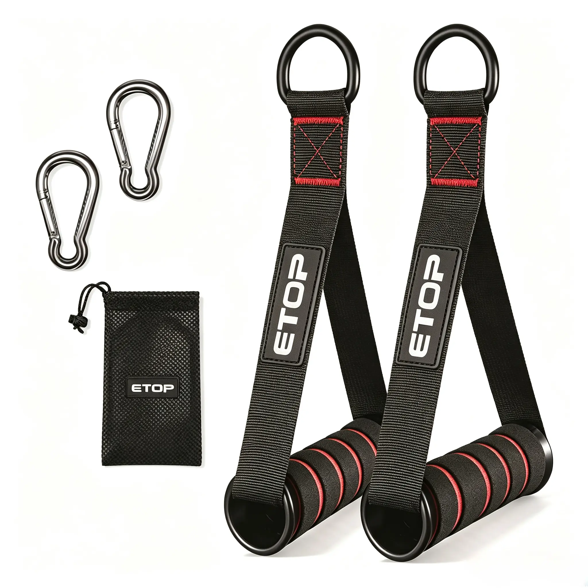 Heavy Duty Gym Exercise Handles Set with Metal Carabiners, Comfort Foam Grip & Storage Bag, Cable Machine Pull Down Attachments for Resistance Bands Strength Training