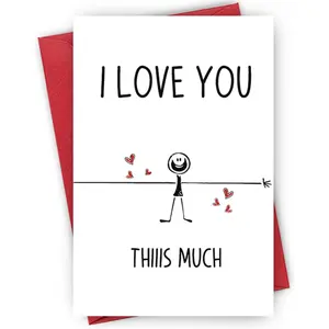 Romantic Anniversary Card, 1/3/5 Counts I Love You This Much Card with Envelope, Lovely Anniversary Card for Friend Boyfriend Girlfriend Husband Wife