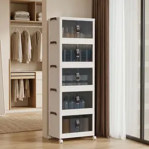 Extra-Large Stackable Storage Bin — 328-Quart Lidded Storage Container — Foldable Storage Box with Front Access Door and Wheels — Collapsible Plastic Drawer Unit for Home and Office Use (White)