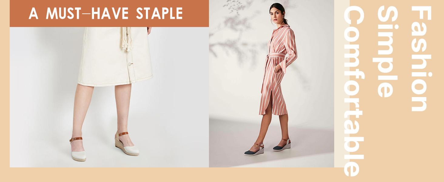 Women's Espadrille Low Wedge Heel Sandals with Buckle Ankle Strap Close Toe Casual Dressy Summer Platform Shoes