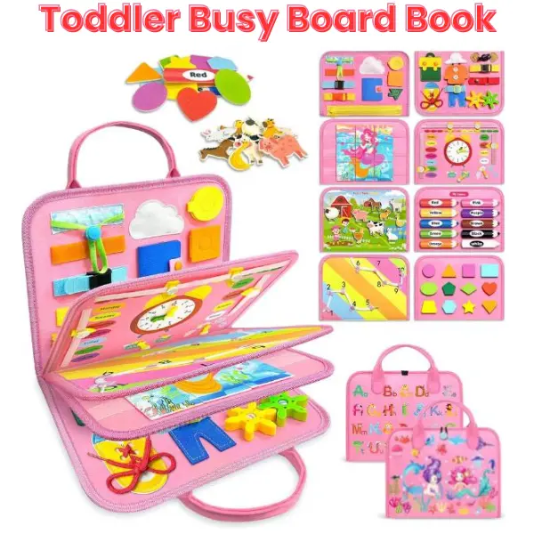 Busy Board Montessori Toys for Toddler Girl Birthday Gifts, Busy Book Sensory Toys for Toddlers, Learning Educational Toddler Travel Activities