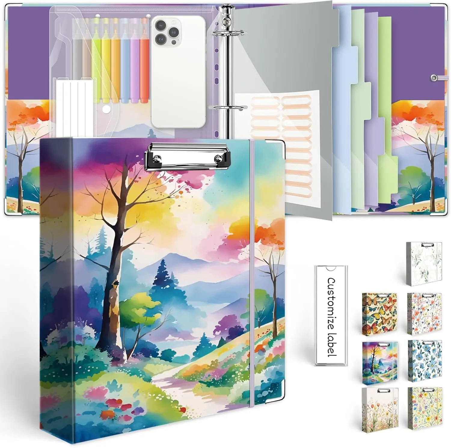3 Ring Binder 2 Inch for 8.5"x11" Paper, Three Ring Binders with Clipboard, 5 Dividers with Tabs and Pockets, Decorative Binder with Pen Holder,Path
