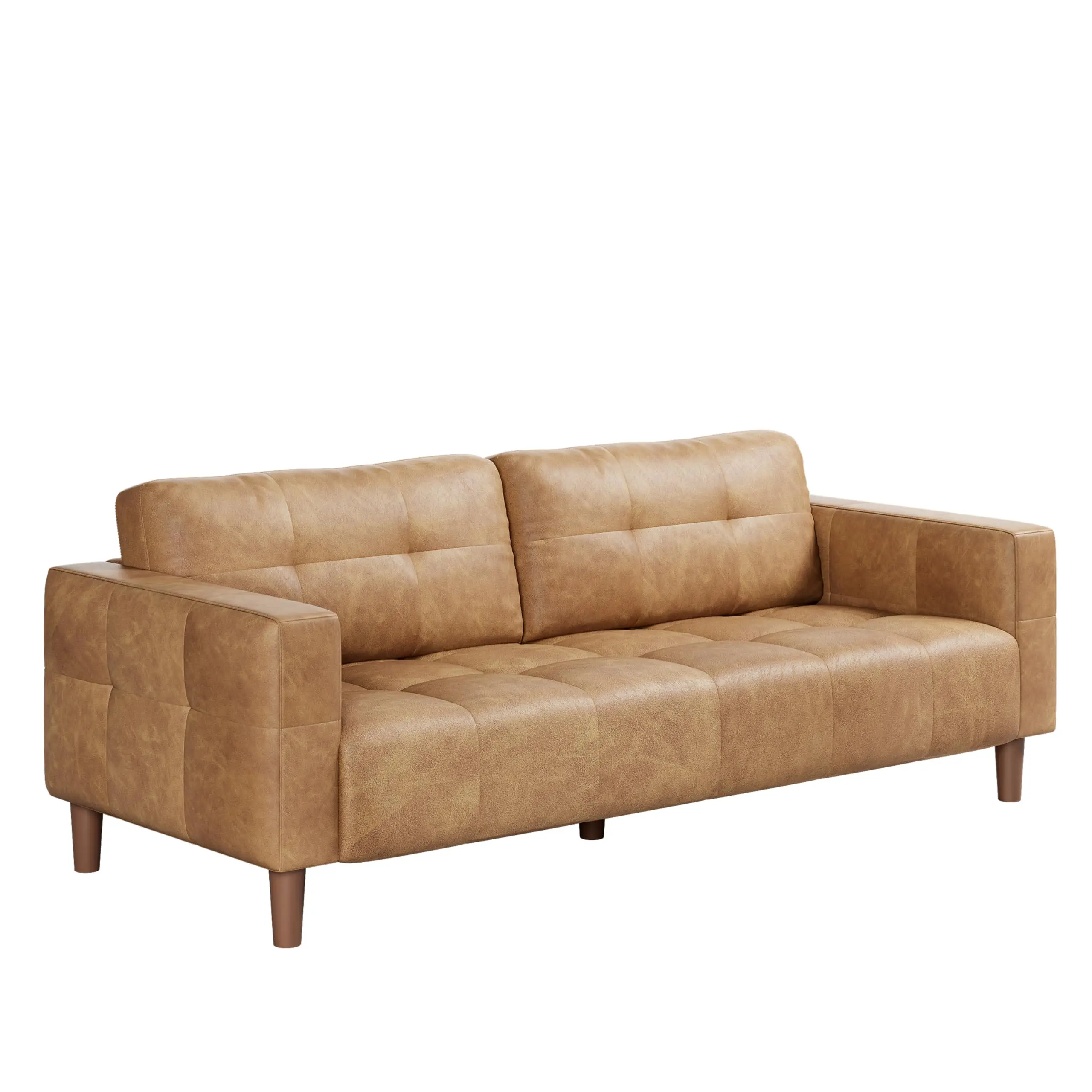 Garvee 83” Mid-Century Modern Faux Leather Couch with Back Cushion, 3-Seat Waterproof Sofa, Wide Arm, Sturdy Support Feet, Ideal for Office, Living Room, Bedroom, Brown