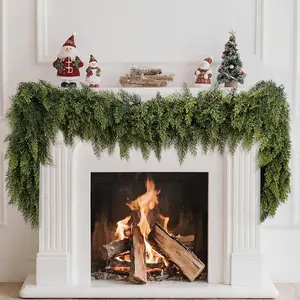 6 FT 2 Pcs Artificial Cedar Garlands, Real Touch Winter Cedar Garland, Green Artificial Greenery Pine Garland for Table, Mantle, Wall, Indoor, Outdoor Christmas Decorations (2, 6 FT)