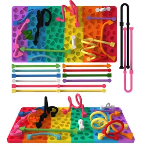 Geometric Stress Relief Board, Silicone Pressure Board for Kids and Teens, Includes 12 Silicone Strips and Portable Storage Bag, Ideal Gift Choice