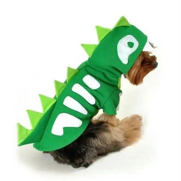 212 MAIN Halloween Green Skeleton Dinosaur Dog Costume - Small, Hooded, Spiked Back, Pull-Over, Easy-Wear, Skeleton Bone Accents, Animal Costumes