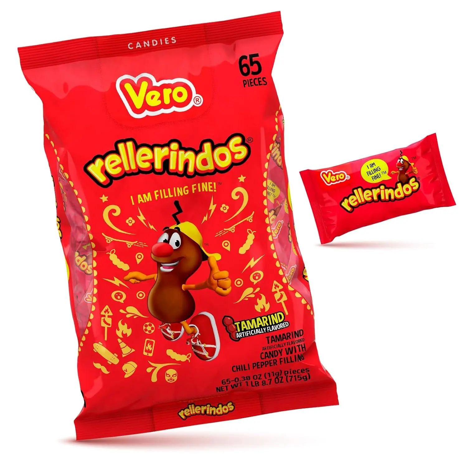 Vero Rellerindos Tamarind Hard Candy, Mexican Candy, 65 Count Bag