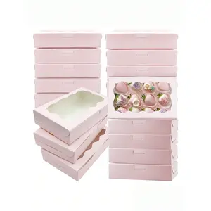 1/5pcs Cookie Box Pastry Box with Clear Window, 7x4.3x1.5 Inch Kraft Bakery Premium Gift Box, Premium Cake Box, Ideal for Desserts, Weddings, Parties, Birthdays