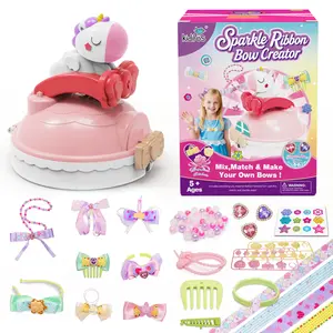 Kiditos Sparkle Ribbon Bow Creator Craft Kit for Kids, DIY Hair Bow Maker Toy Set with Ribbons & Storage Case Ages 5+