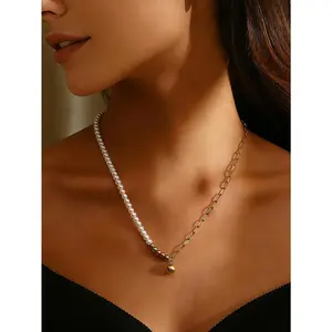 French Elegant Beaded Mixed Necklace, Soft Temperament Minimalist Design Women's Layering Workwear Necklace