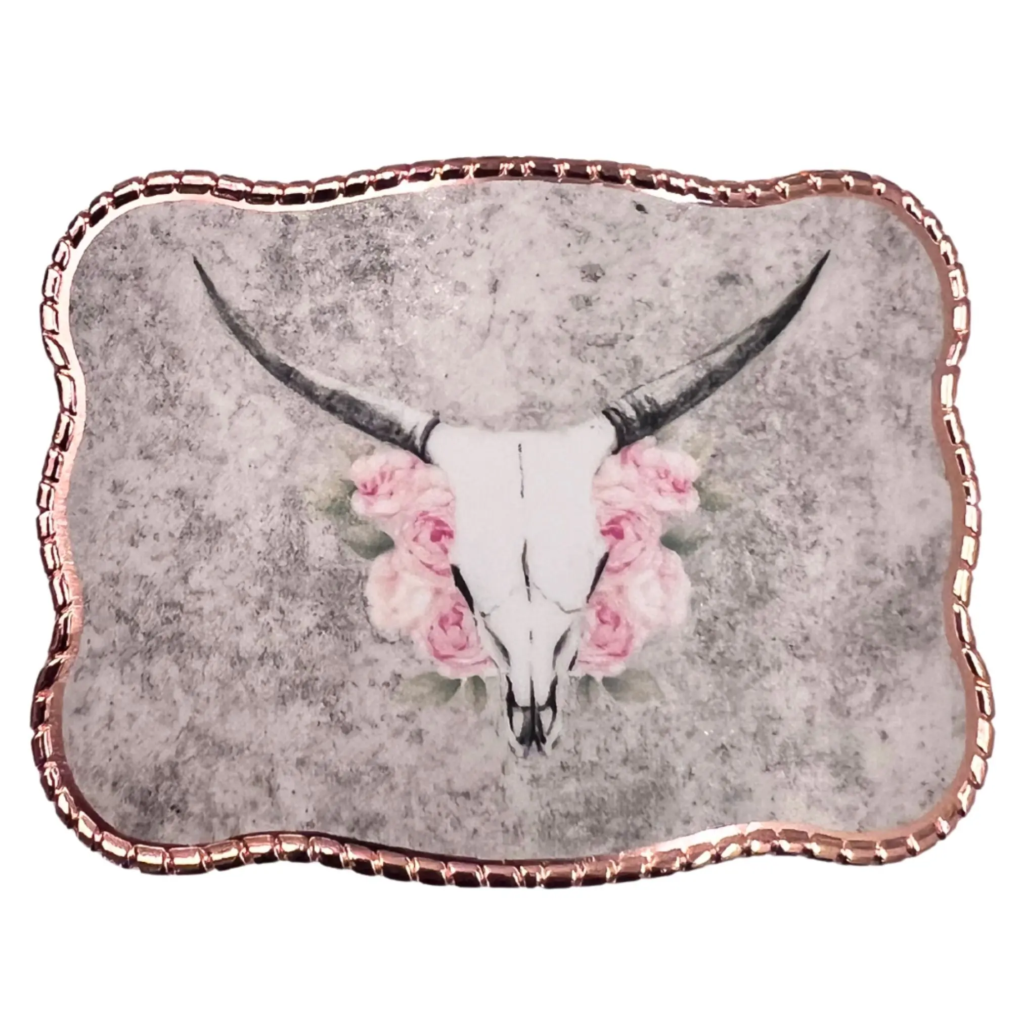 Boho Floral Cow Skull Pink Roses