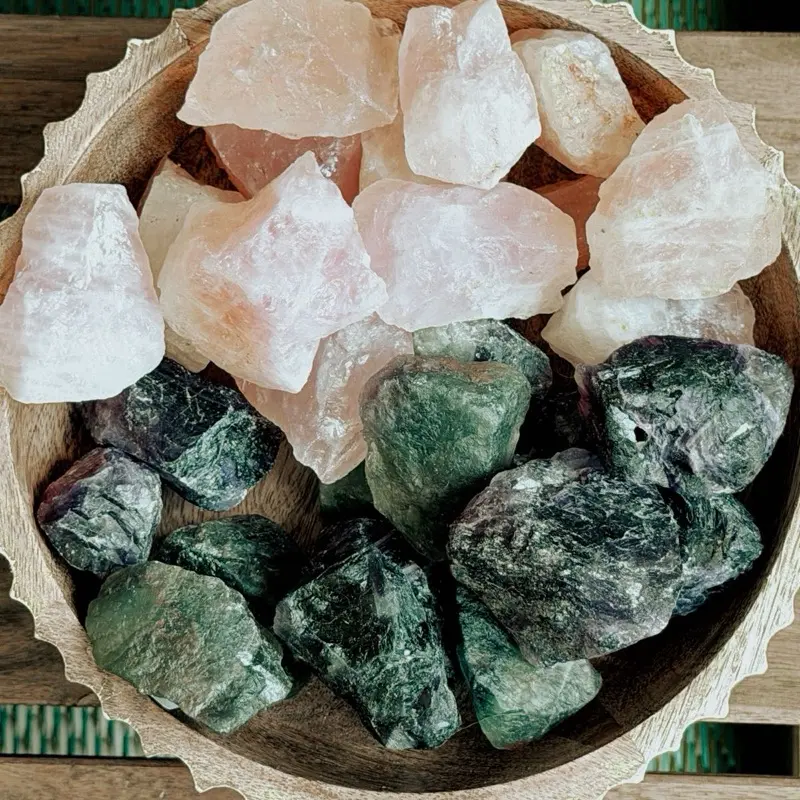Raw Fluorite and Rose Quartz - Natural Stones for Healing and Energy