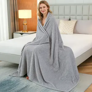 Ultra-Soft Striped Flannel Blanket, Comfortable Plush Throw for Sofa Bed, Multiple Colors Available, Lightweight Warm Breathable All Seasons