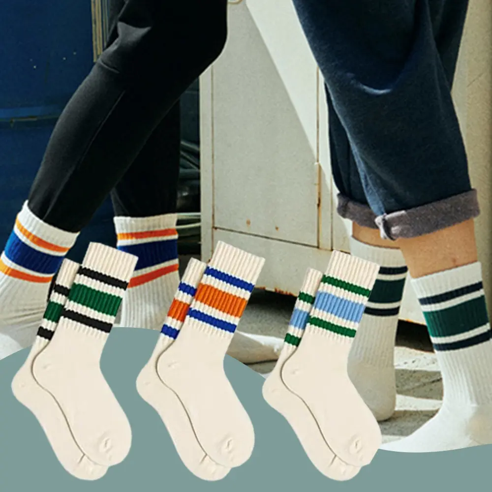 Women's Retro Striped Crew Socks, 3-Pair Pack of Soft Knitted Cotton, Comfortable & Breathable for Athletic and Everyday Wear, Fits, Yarn, Thin, Elastic, Trend, Activewear, Sportswear, Stretchy, Fashion, Lady, Women's Fashion, Sporty Chic, Clothes, Elasti