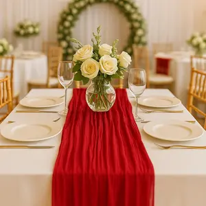 10FT Red Cheesecloth Table Runner 120 Inch Rustic Boho Gauze Table Runner for Wedding Baby Shower Bridal Shower Birthday Party Home Decorations
