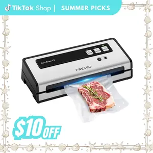 FRESKO AutoMax V2 Compact Vacuum Sealer Machine - Automatic Food Saver with Double Heat Seal, Vacuum Packing Machine, Heat-Sealing Model, Includes Bags & Starter Kit, Heat-Sealing Vacuum Sealers