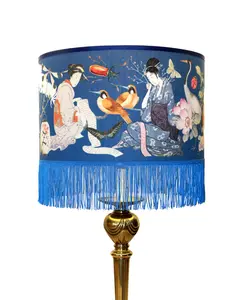 Wa Lampshade - Handmade Decorative Lighting Accessory with Animal Design, 4" Chainette Fringe Trim & 3/8" Ribbon Trim