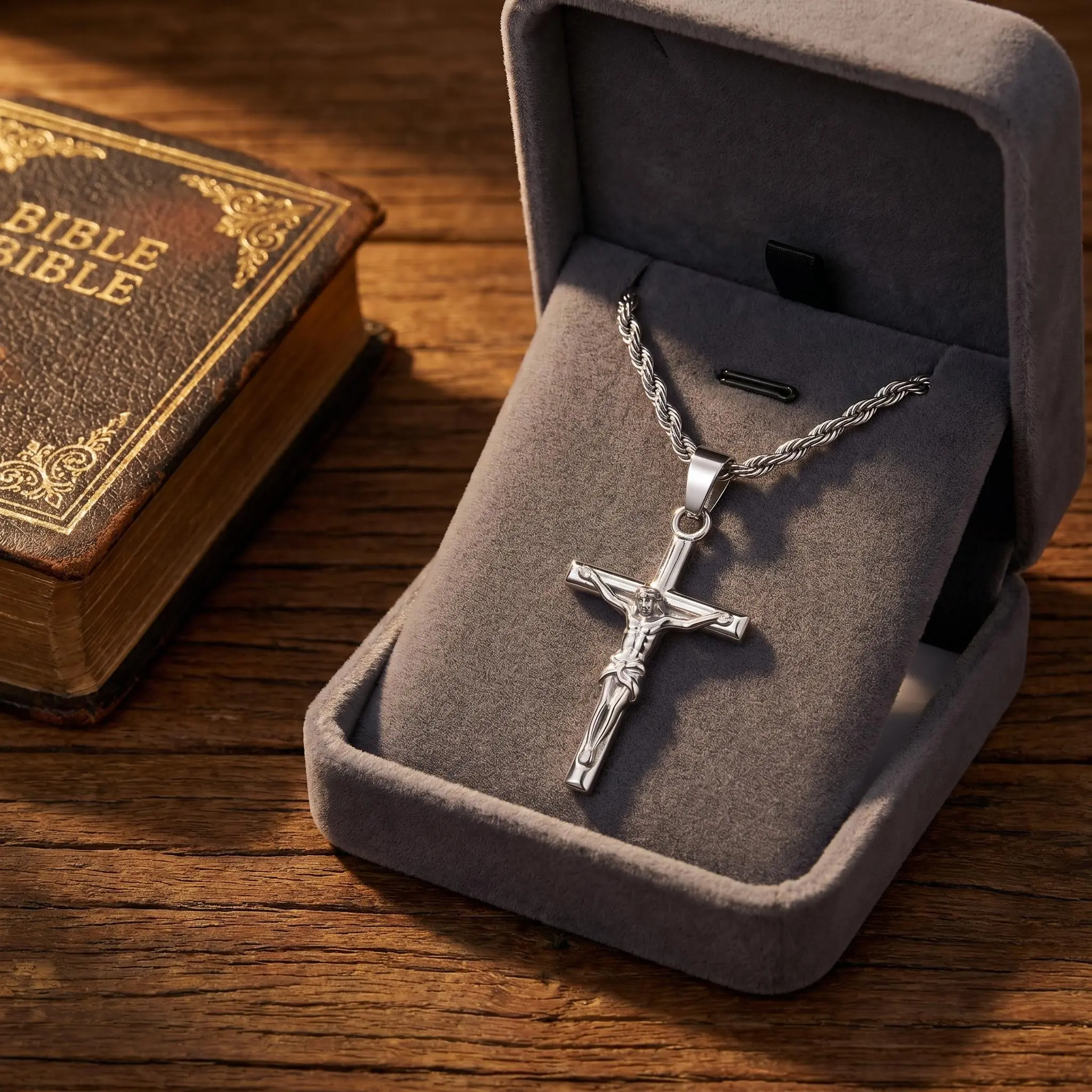 Silver Crucifix Cross Necklace, 56cm Chain with 18K Plated Pendant, Unisex for Men & Women. Elegant Premium Jesus Cross Pendant, Durable for Daily Wear, Perfect Christian Gift