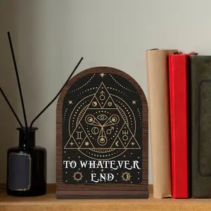 Wooden Bookend Shelf Decoration, 1 Set Decorative Book Shelf Centerpiece Decoration, Fantasy Bookish Sign with Geometric Designs and Stand, Home Decor Supplies, Decorative Plaque