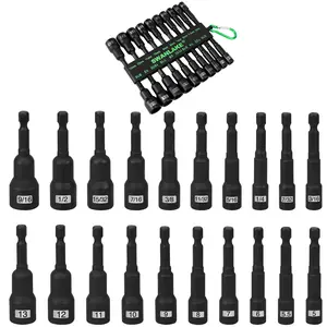 Magnetic Nut Driver Set, 20-Piece Metric & SAE 1/4" Hex Shank, Drill Socket Set, Impact Driver Bit Set, Magnetic Bit Holder with Aluminum Alloy Snap Clip, 65mm Long Hex Bit, Quick Change Tool socket hex home repair impact