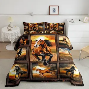 Horse Bedding Set,Galloping Horse Comforter Set,Cute Animal Decor Comforter for Women Men,Western Decor Room Decor All Season Duvet Set